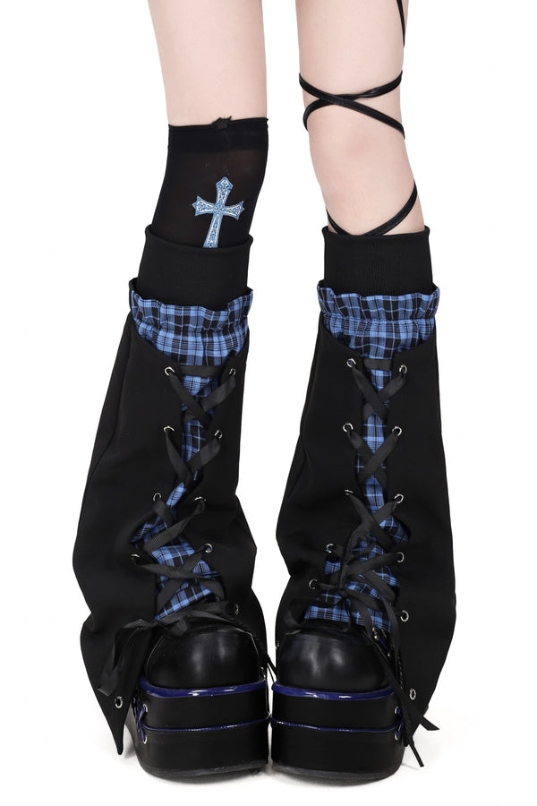 Cross-Tied Plaid Leg Warmers