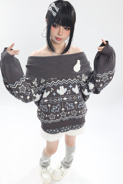 Fair Isle Off-Shoulder Sweater