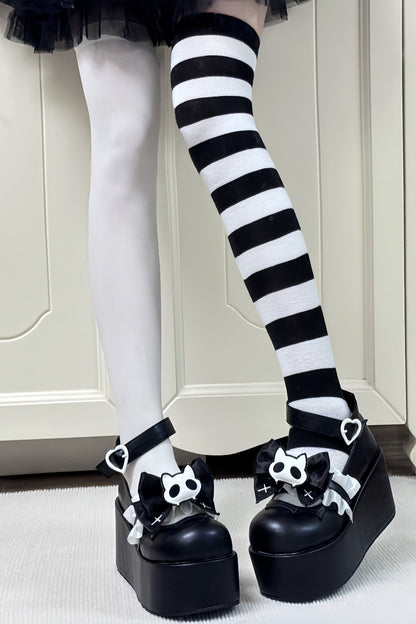 Chaussures à plateforme chat tête de mort minuit
