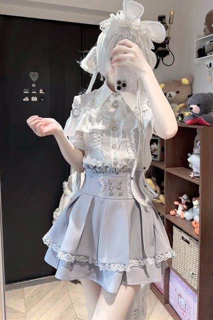 Cherry Short-Sleeve Shirt and Skirt Set-Up
