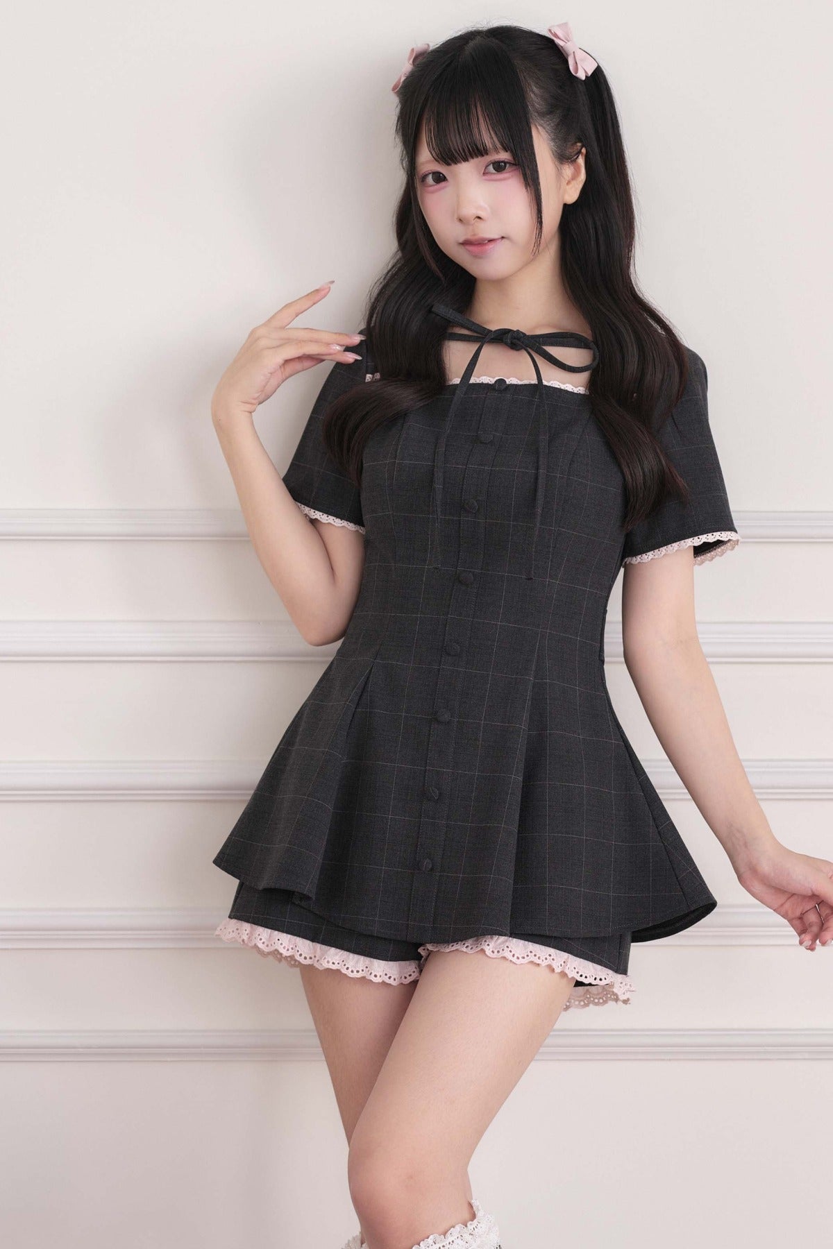 Lace Trim Plaid Dress