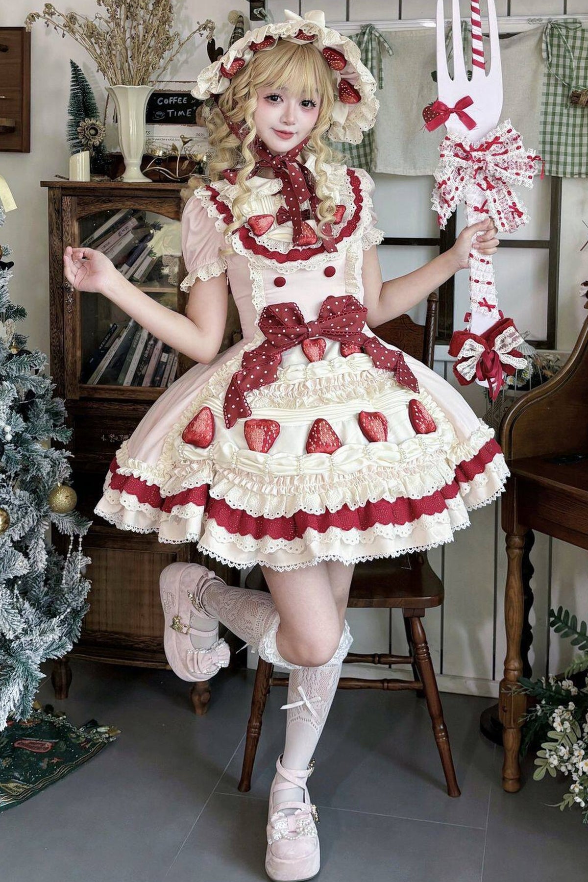 Robe lolita coupe ample gâteau aux fraises