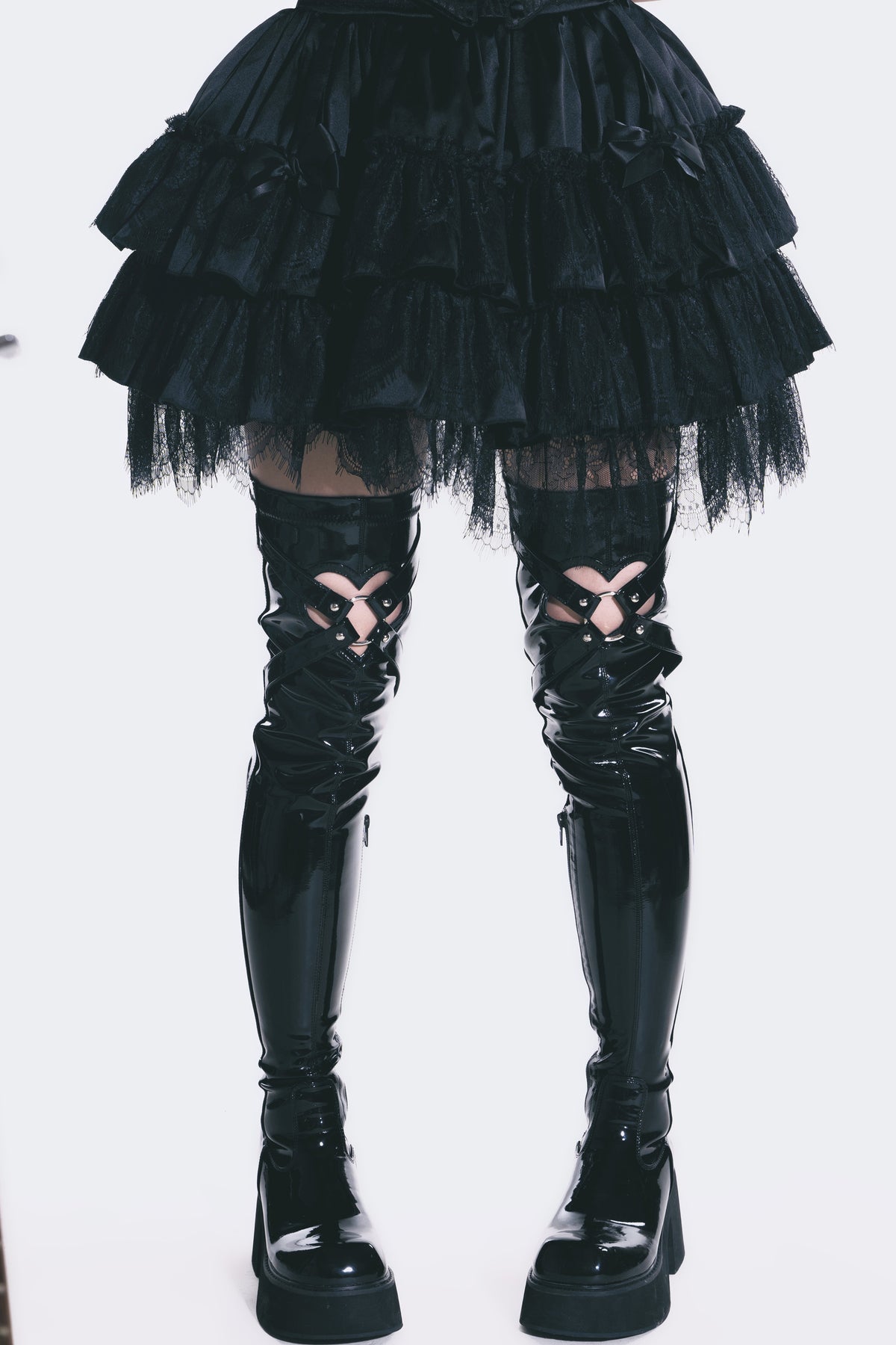 Extra-Long Tight Stretch Patent Leather Platform Boots