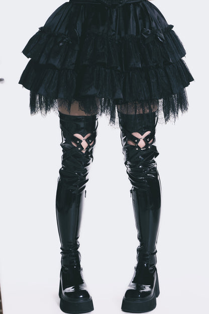 Extra-Long Tight Stretch Patent Leather Platform Boots