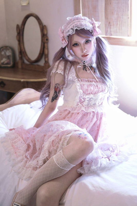 Ribbon Lace Dolly Balloon Dress + Choker + Headpiece