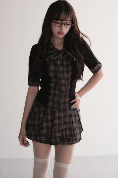 Plaid Patchwork Top and Skirt Set