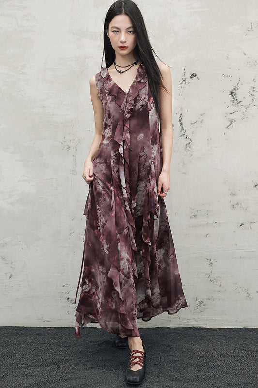 Berry Red Chiffon Dress