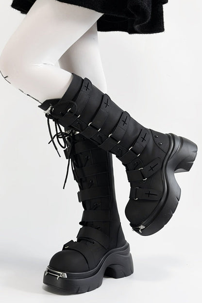 Y2K Gothic Nameplate Platform Boots