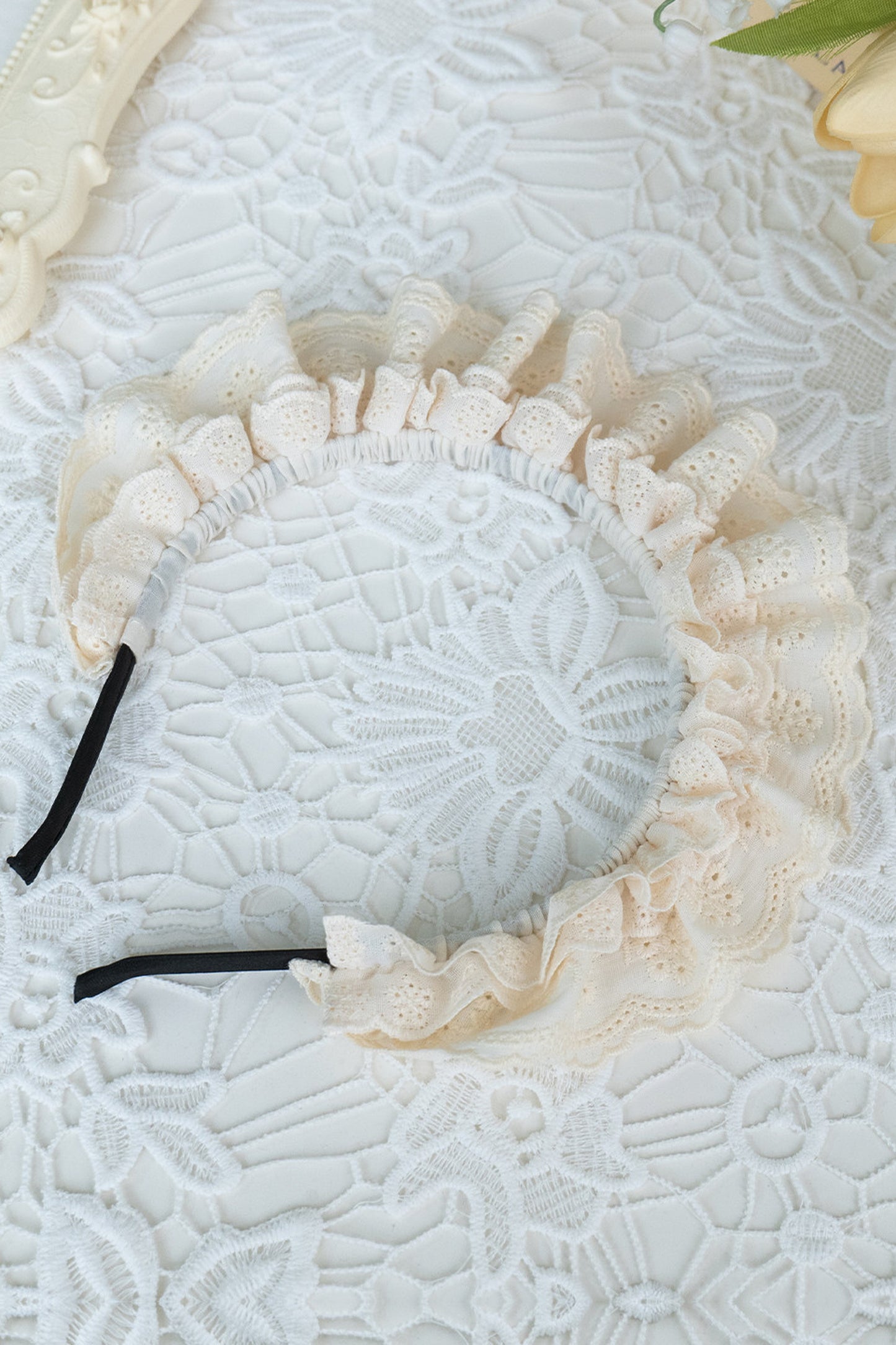 Lace Stand Collar Petal Hem Ruffle Dress