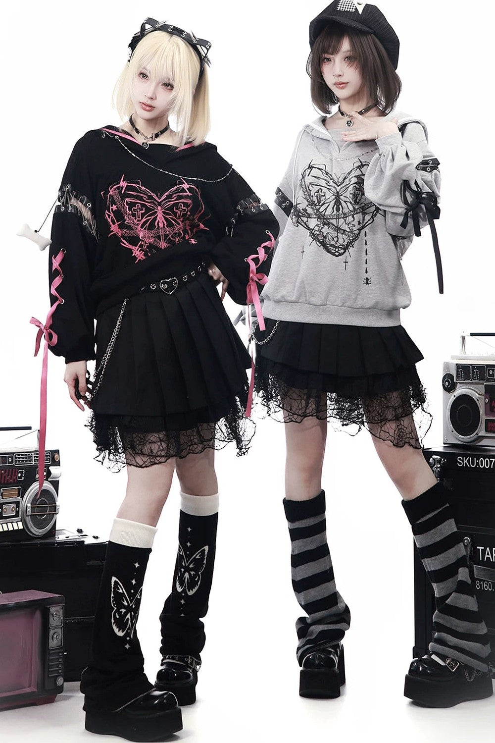 Dark Subculture Butterfly Sweatshirt + Skirt