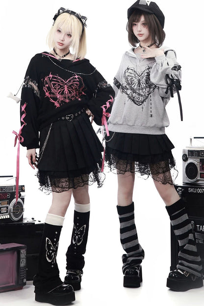 Dark Subculture Butterfly Sweatshirt + Skirt