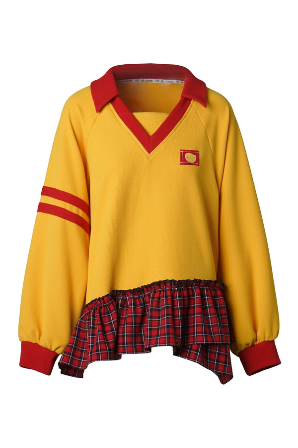 Red Yellow Contrast T-Shirt With Pants and Skirt Set-Up