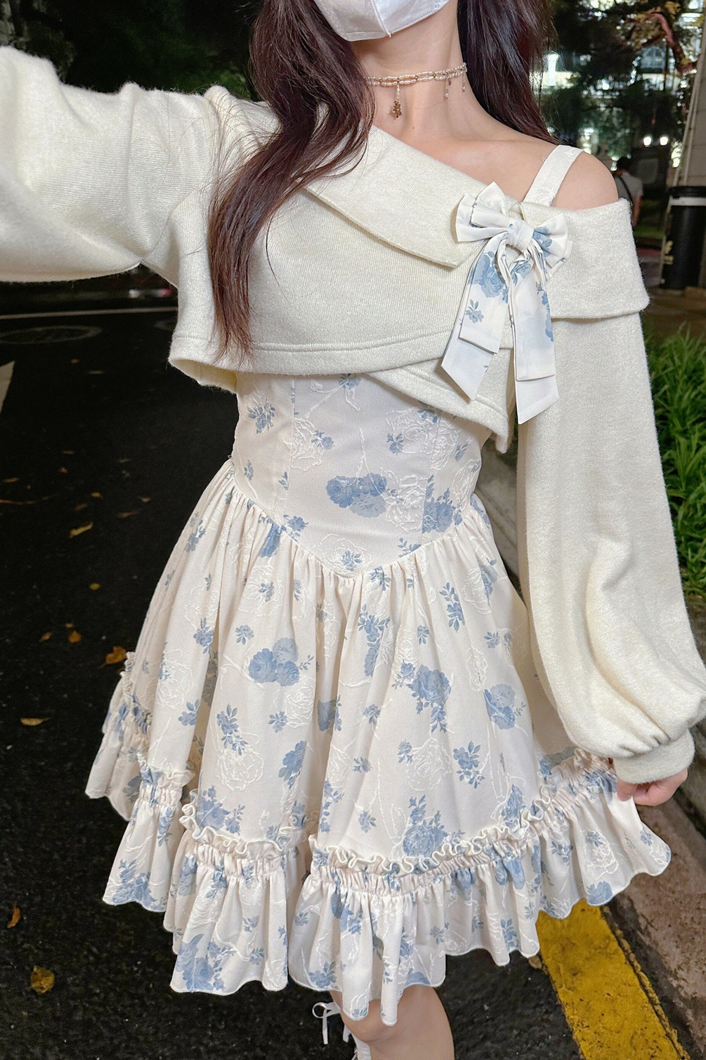 フローラルコーデュロイサスペンダードレスセット