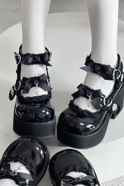 Cross Lace-Up Platform Shoes