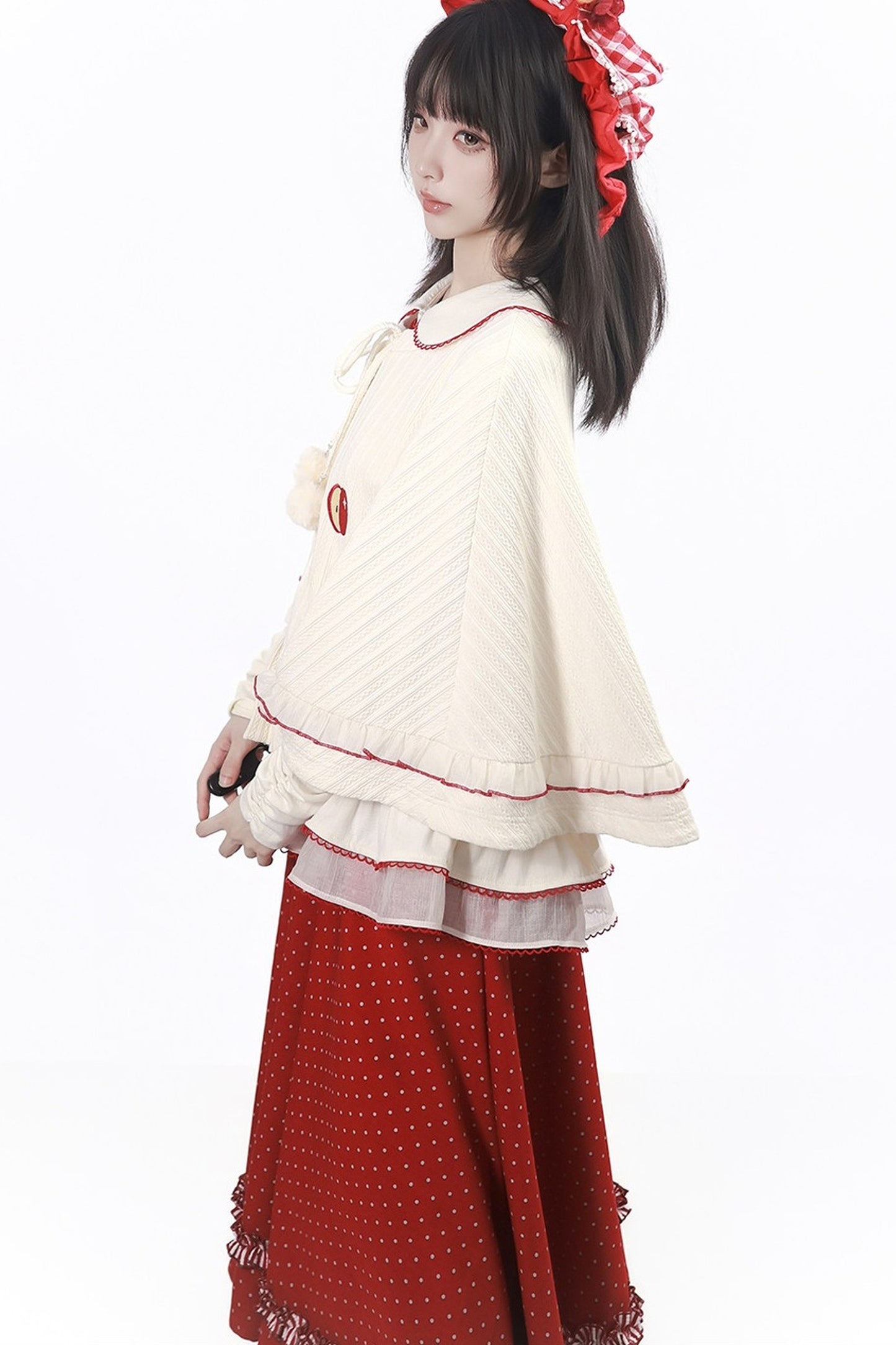 Knitted Cape And Polka Skirt Set-Up