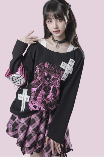 Cross-Decorated Armband Shoulder Strap T-Shirt