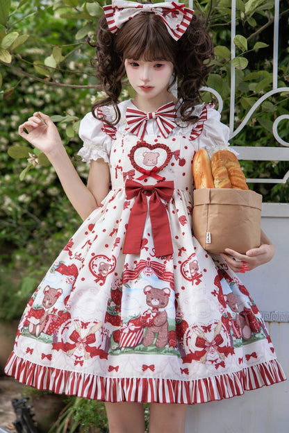 Strawberry Gift Box Lolita Print Suspender Dress Set-Up