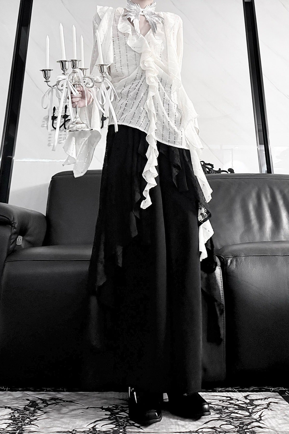 High-Waisted Lace Wide-Leg Skirt Set