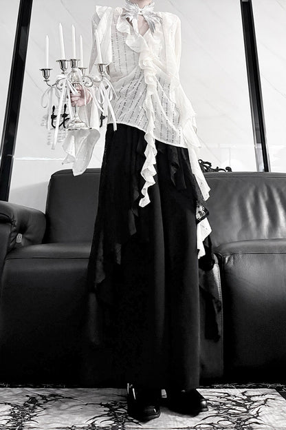 High-Waisted Lace Wide-Leg Skirt Set