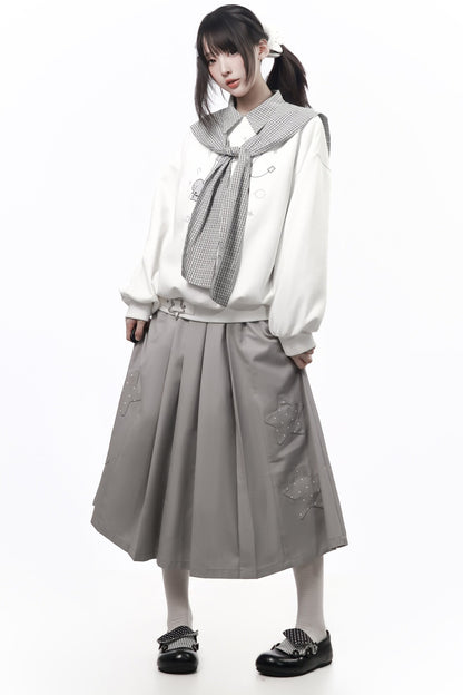 Star Plaid Shawl Sweatshirt Skirt Set-Up