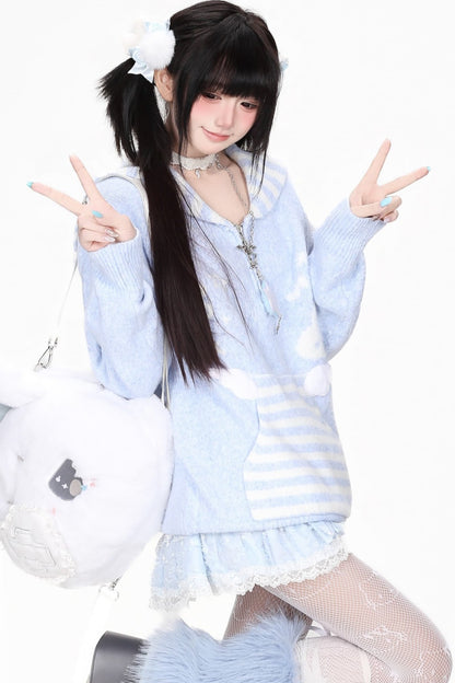 Striped Sailor Collar Bunny Sweater
