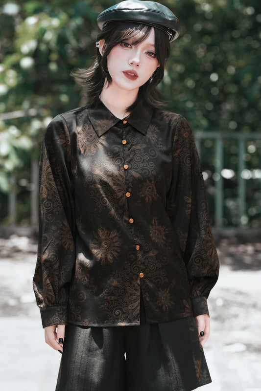 Mandala Lantern Sleeve Printed Shirt