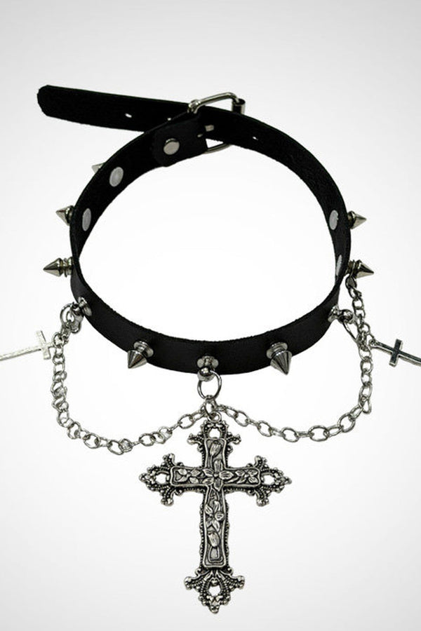 Y2K Cross Pendant Choker Necklace