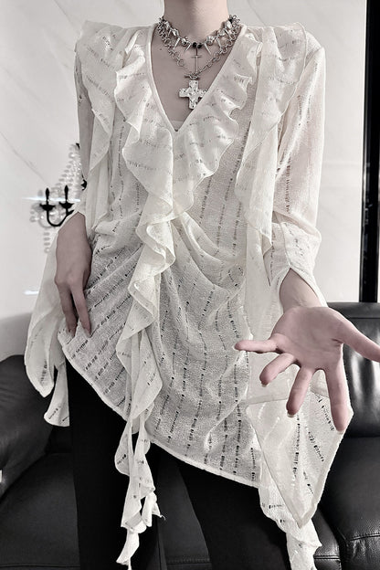 Gothic V-Neck Cut-Out Ruffle Top