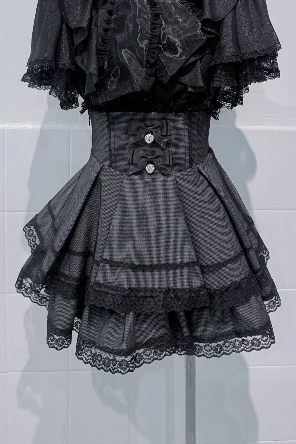 Lace Butterfly-Sleeve Blouse+Skirt