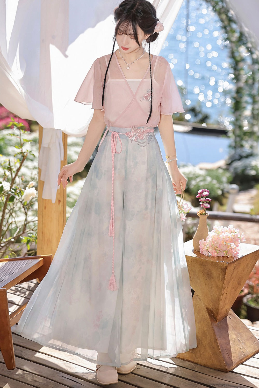 New Chinese Style Hanfu Top and Pants Set