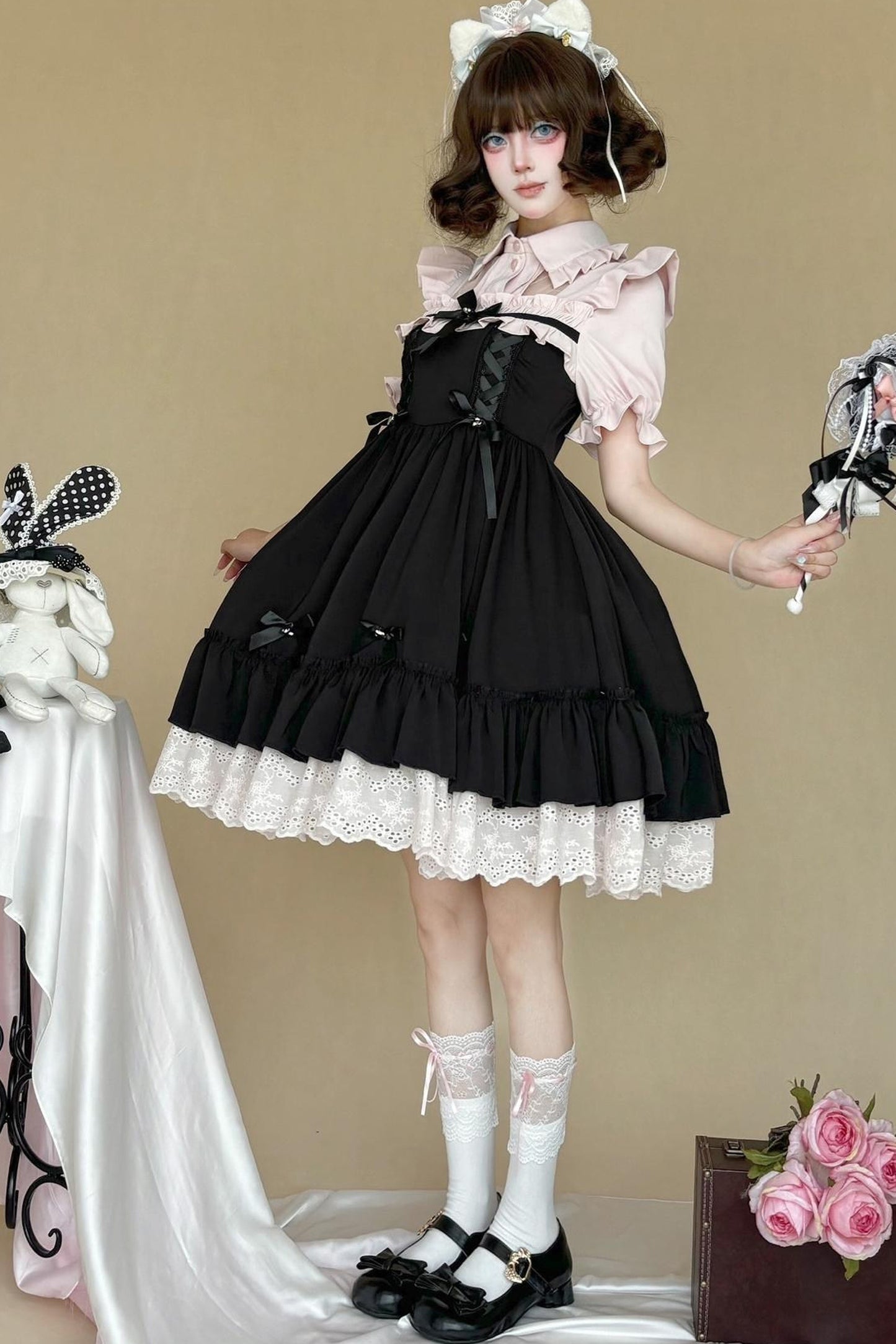 Lolita Lace Ribbon Ruffle Dress