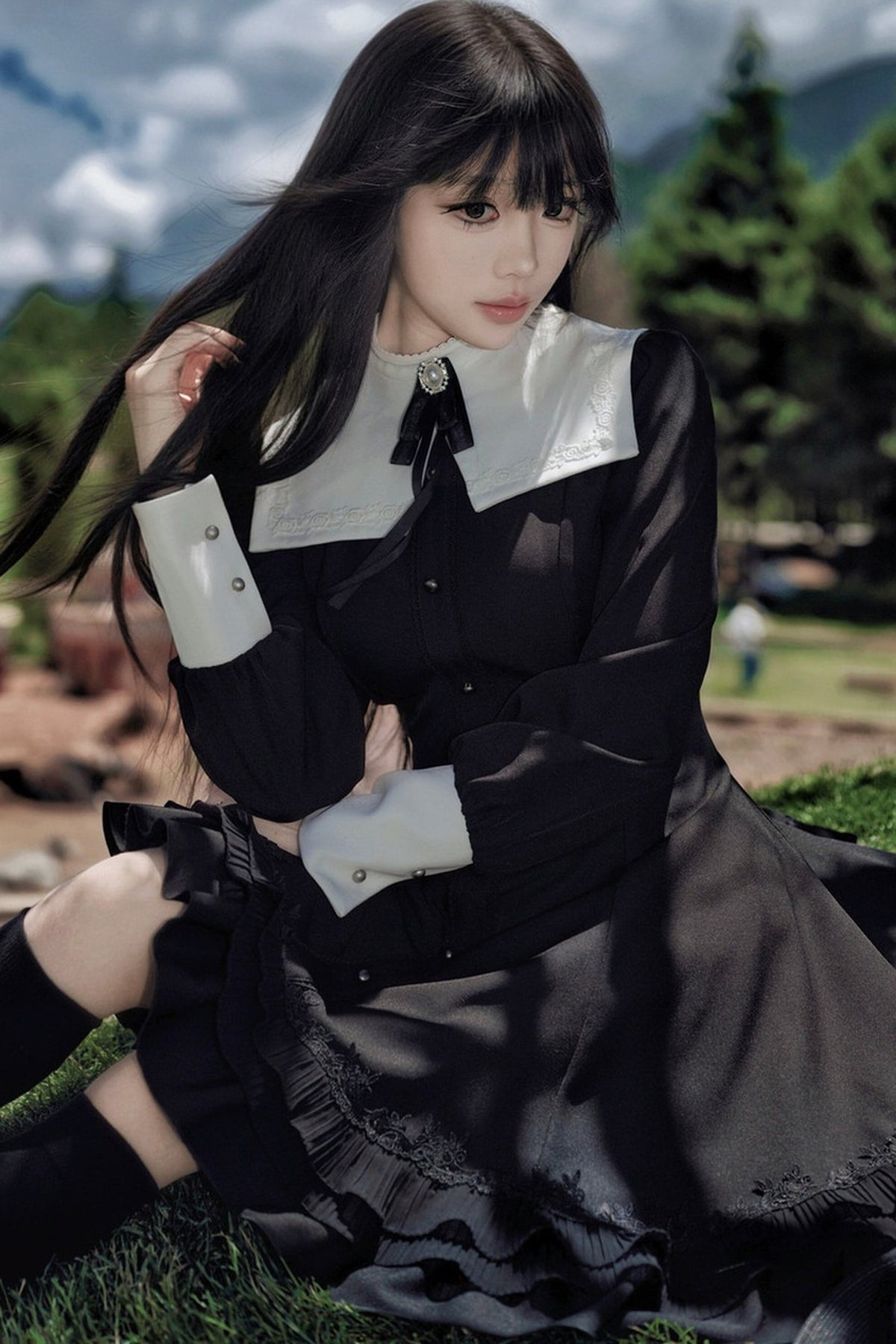 Gothic Puff Sleeve Nun Collar Dress