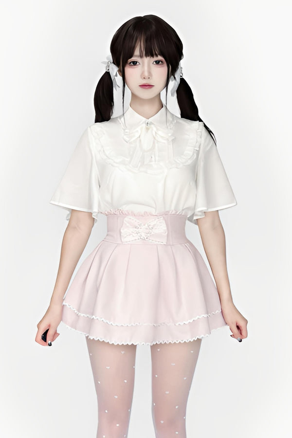 Tencel Butterfly Sleeve Blouse And Skirt Set-Up