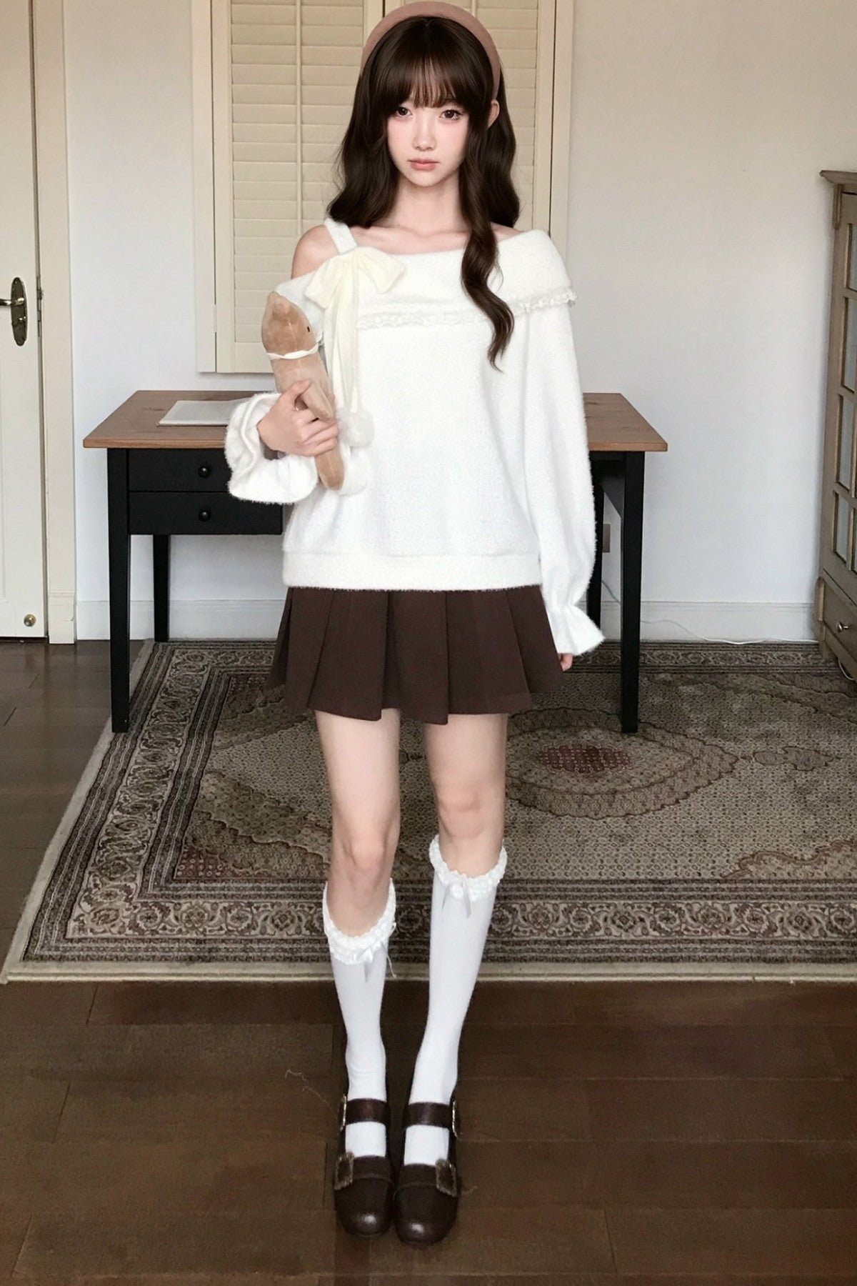Off-Shoulder Knit Sweater and Skirt Set