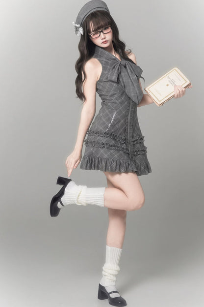 Gray Plaid Literary Girl Dress