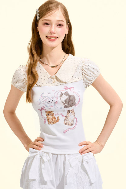 chemisier à pois motif chat