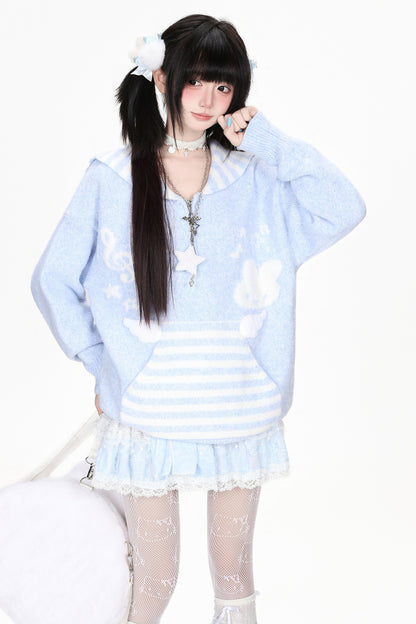 Striped Sailor Collar Bunny Sweater