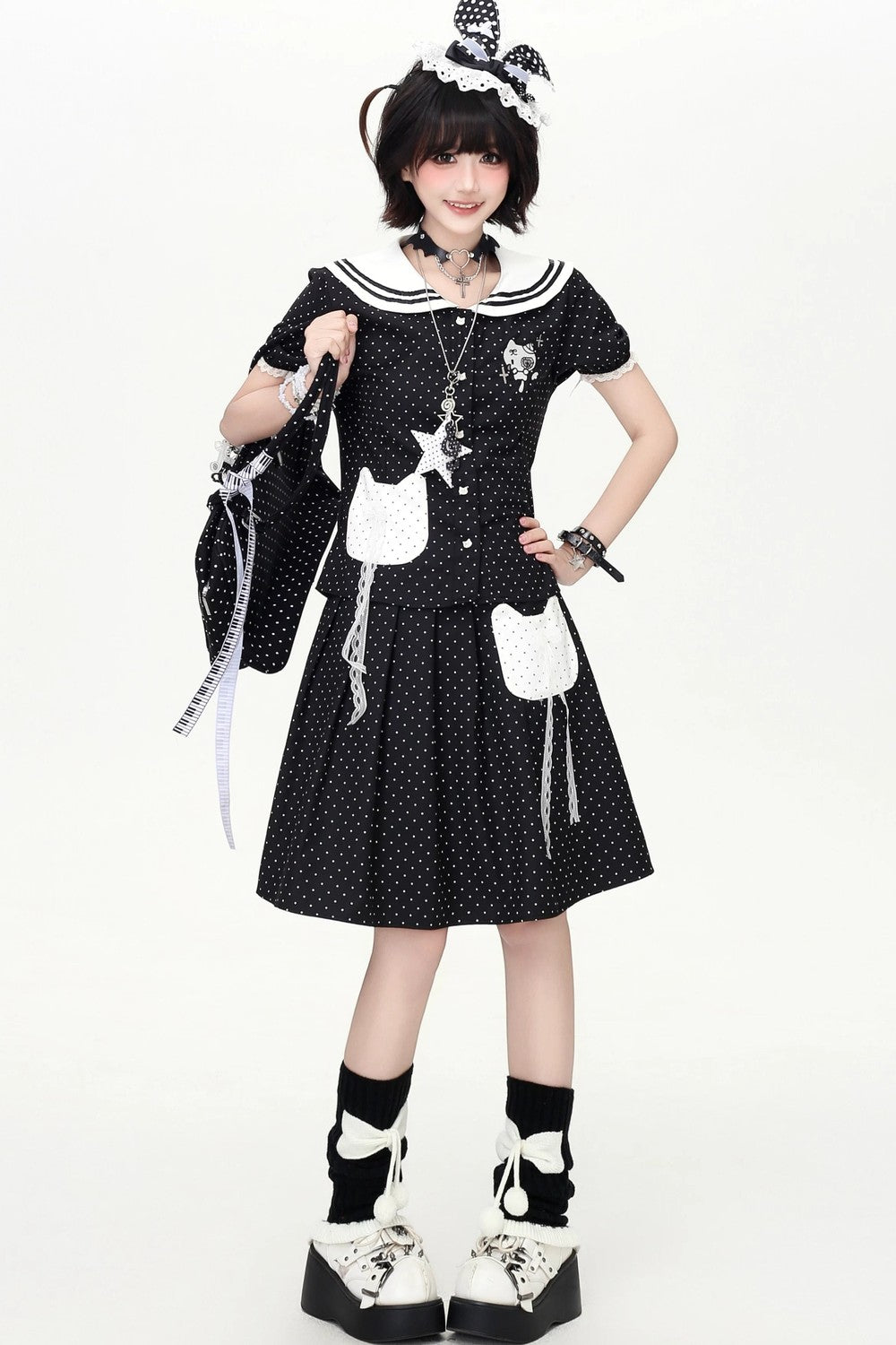 Polka Dot Cat Sailor Set