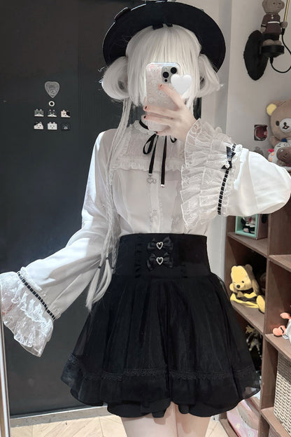Ruffle Lace Bell Sleeve Top & Skirt Set