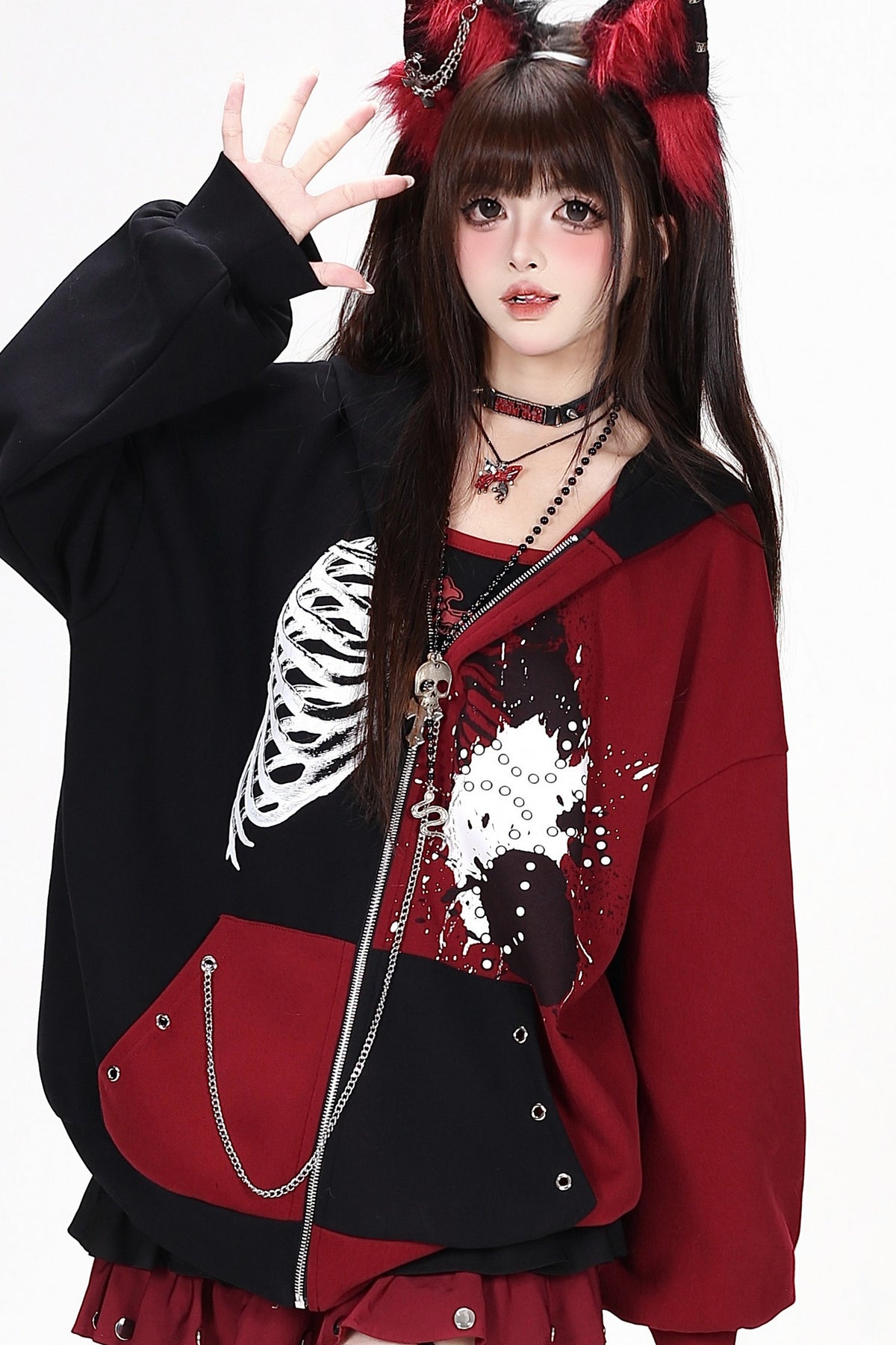 Subkultur-Punk-Kapuzenjacke mit Farbblock-Design