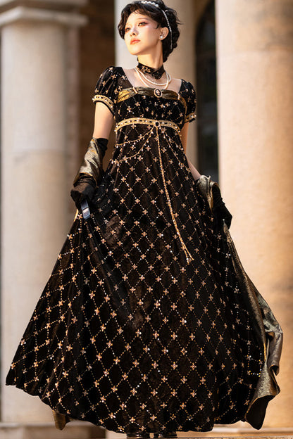 Black Gold Beaded Empire Dress