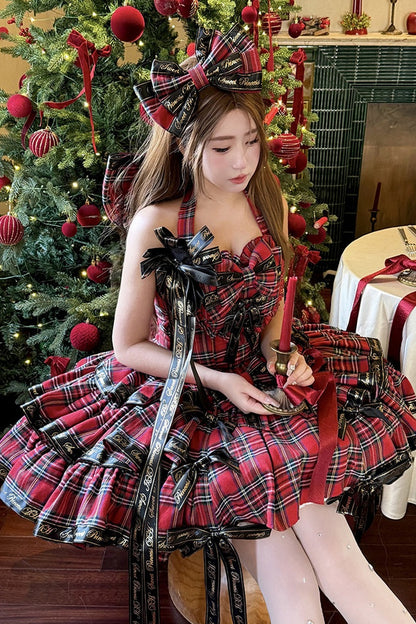 Abito lolita da ballerina a quadri con fiocco