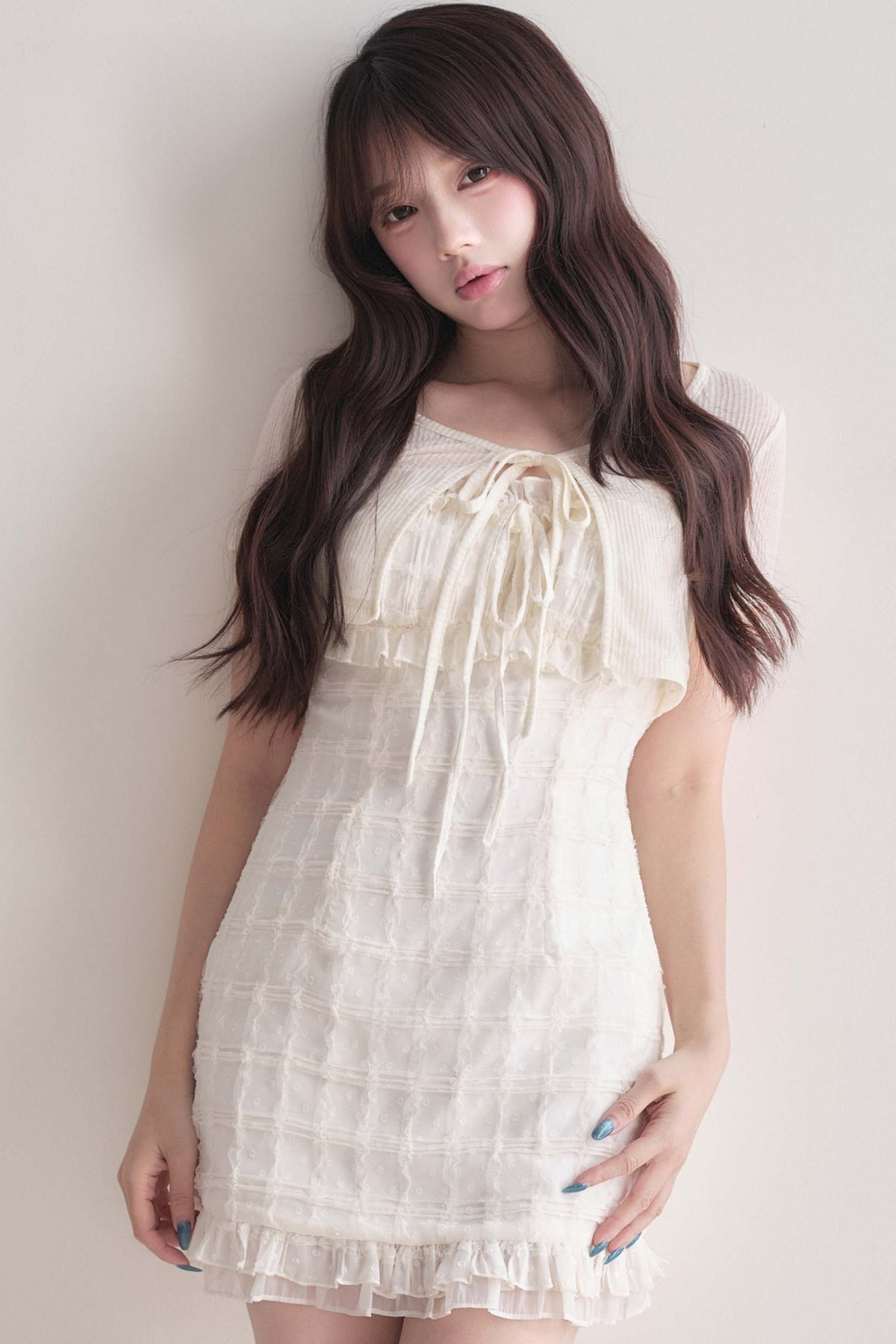 Elegant Ribbon Cardigan & Lace Dress Set