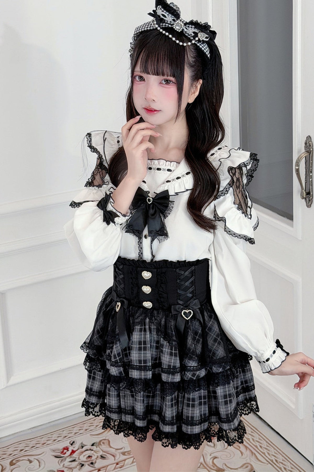 Plaid Ruffle Shirt and Skirt Set-Up