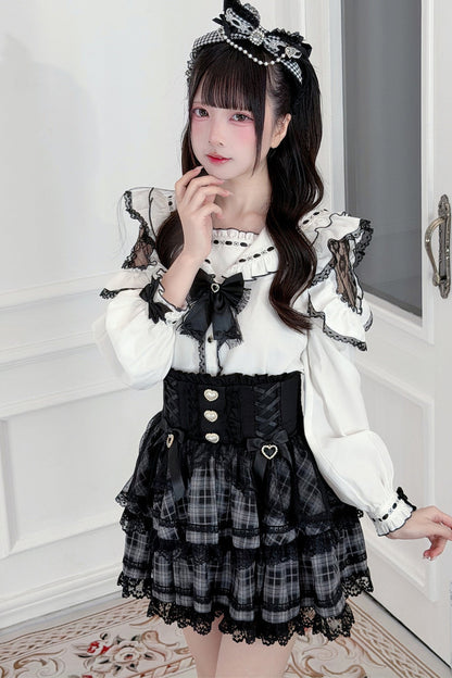Plaid Ruffle Shirt and Skirt Set-Up
