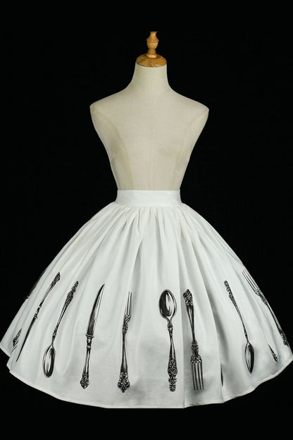 Silver Tableware Print Half-Length Skirt