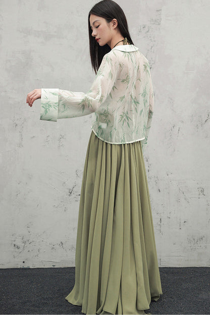 チャイナ風グリーンシアーカーディガン