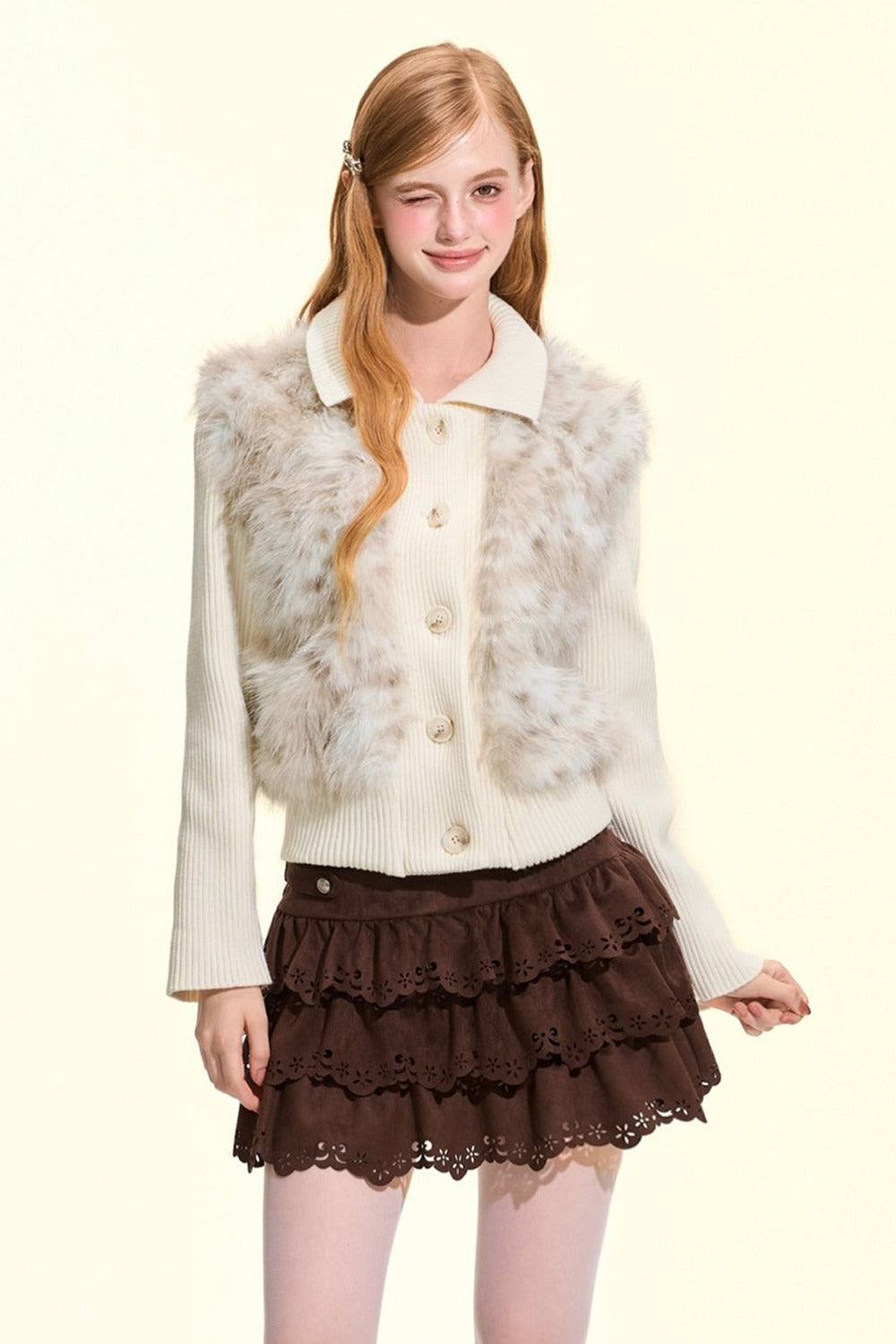 Brown Suede Multi-Layered Ruffle Cake Skirt