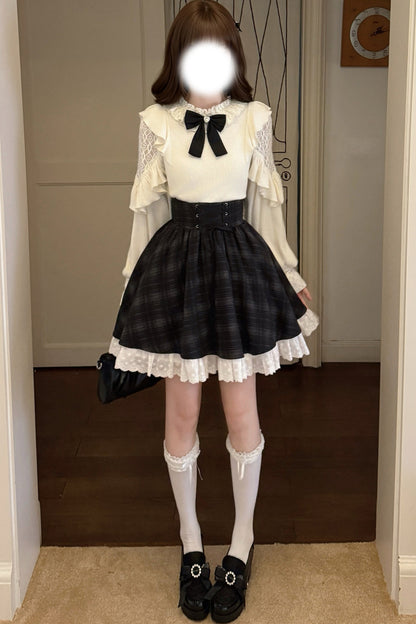 Long-Sleeved Knit Top and Skirt Set