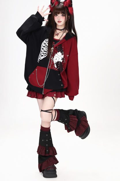 Subkultur-Punk-Kapuzenjacke mit Farbblock-Design